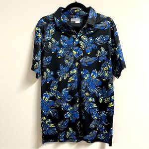 PGA Tour Men's‎ Botanical Short Sleeve Polo Blue Black Size Medium